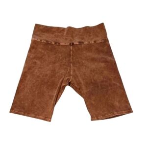 Livana Brown Suede Style Acid Washed Biker Shorts Made In California Size Large